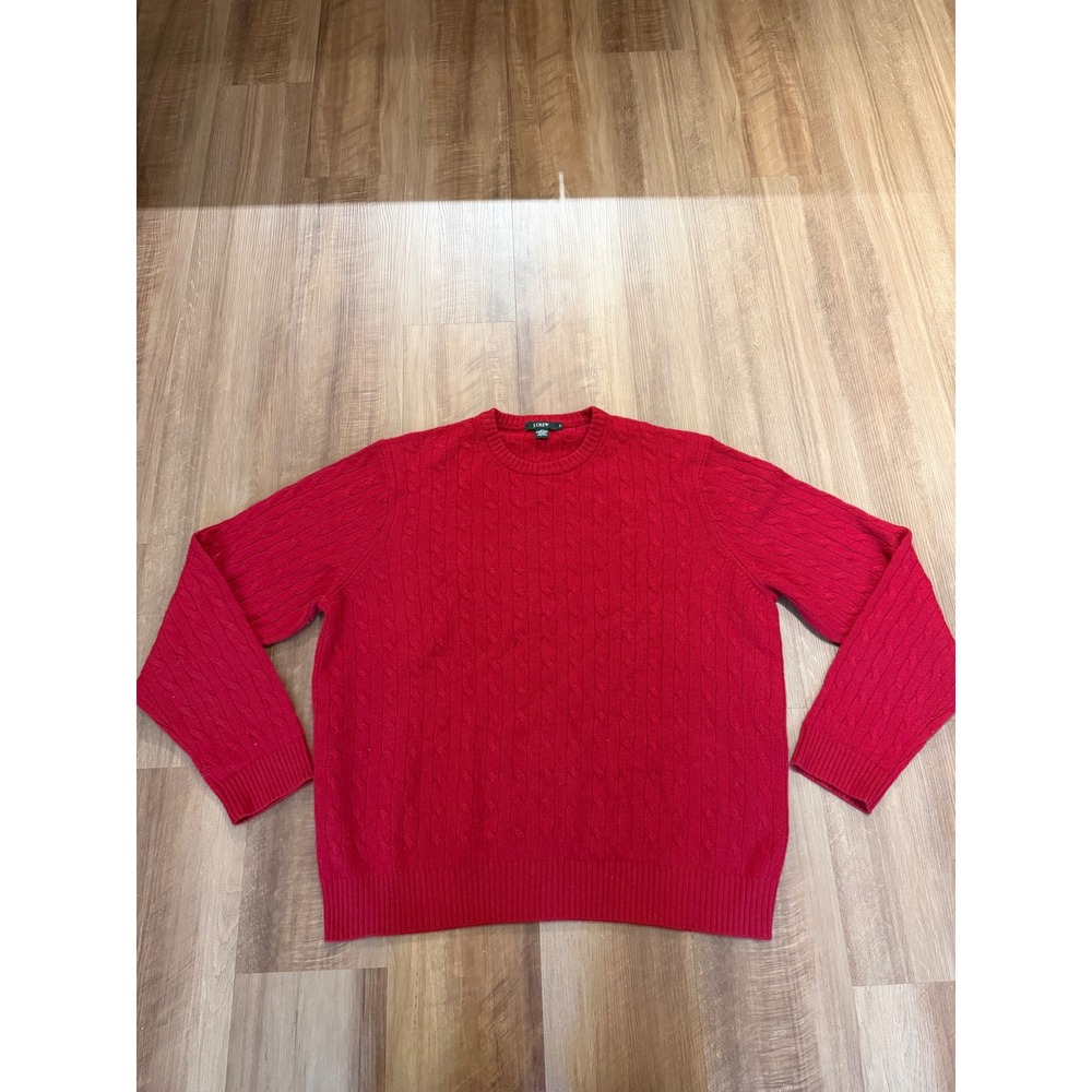 J.Crew Sweater Mens XL Red Lambswool Cashmere Blend Cable Knit Crewneck
